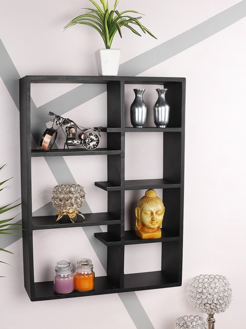 

Home Sparkle Black Handmade Multi Partition Basic Wall Shelf