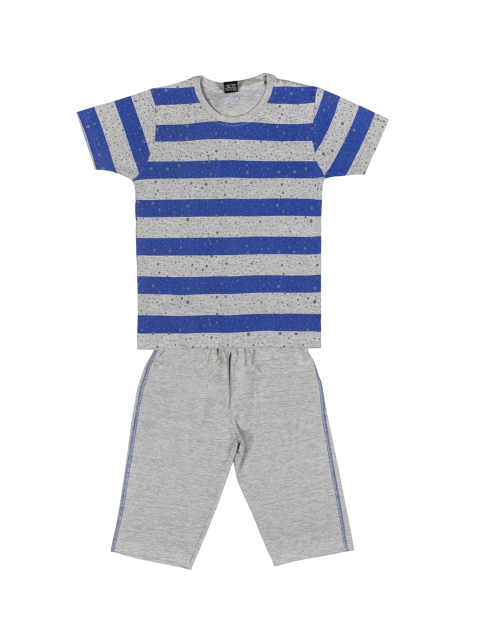

Todd N Teen Boys Blue & Grey Melange Striped T-shirt with Capris