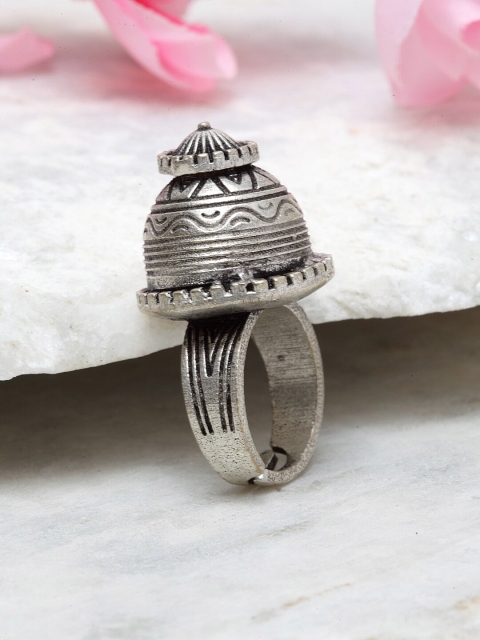 

Moedbuille Women Silver Handcrafted Antique Oxidised Look Adjustable Finger Ring