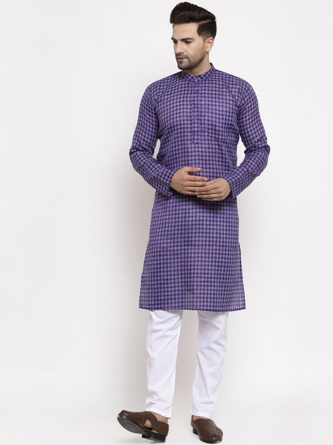 

Jompers Men Purple & White Self Design Kurti with Pyjamas