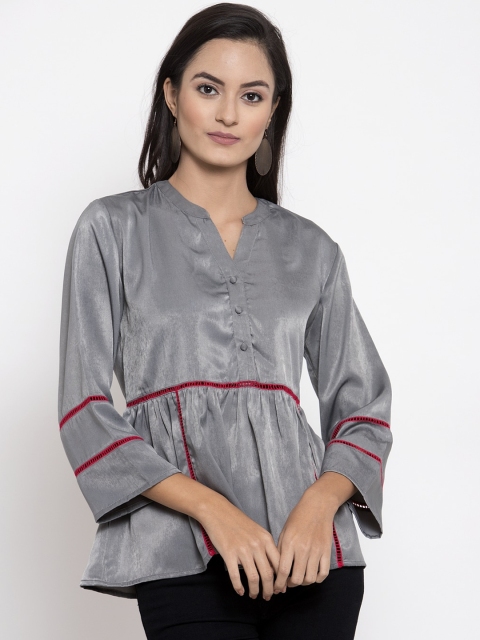 

ATRAENTA Women Grey Solid Peplum Top