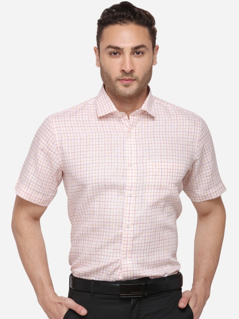 

JADE BLUE Men White & Pink Regular Fit Checked Formal Shirt