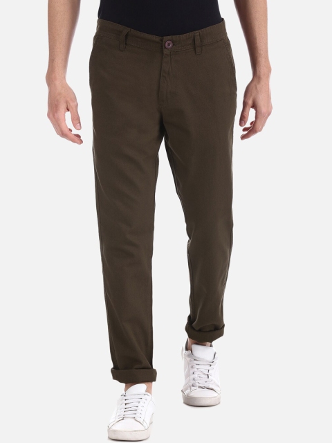 Ruggers Men Brown Slim Fit Solid Regular Trousers