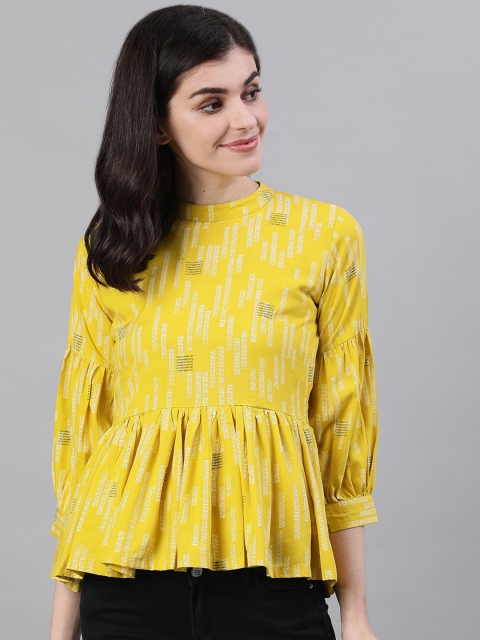 

AASI - HOUSE OF NAYO Women Yellow Printed Peplum Top