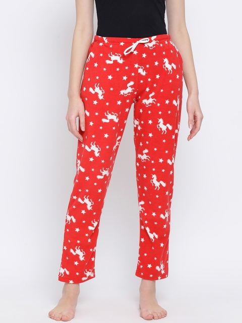 Kanvin Women Red & White Printed Lounge Pants