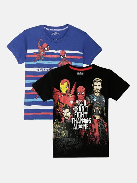 

Kids Ville Boys Pack of 2 Avengers Printed Round Neck T-shirts, Blue