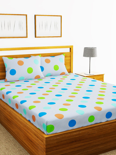 

BIANCA Blue & Green Printed 110 TC Double Bedsheet With Two Pillow Covers