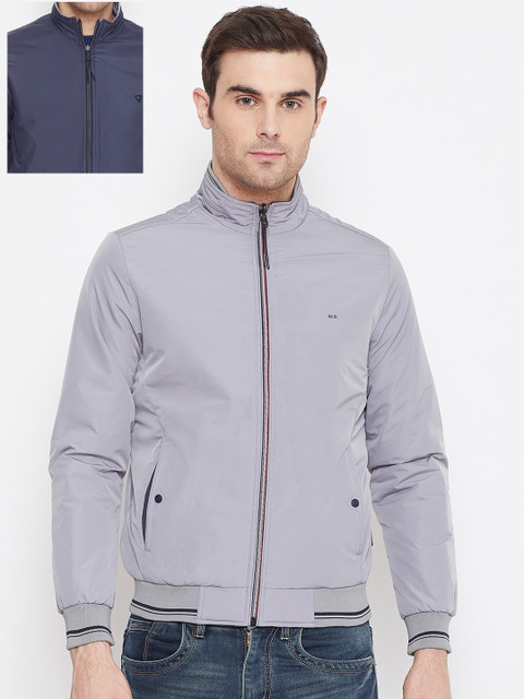 

Okane Men Grey Solid Reversible Bomber