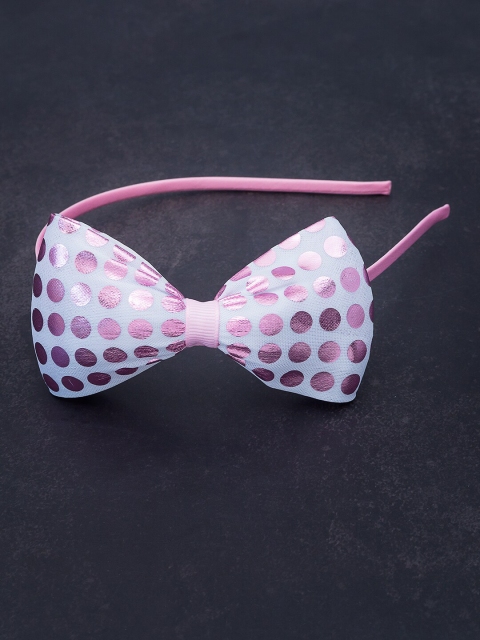 

Golden Peacock Women Pink & White Polka Dot Printed Bow Hairband