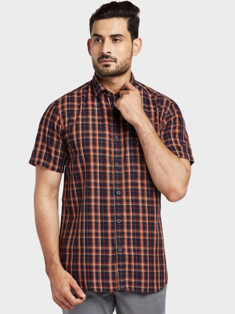 

ColorPlus Men Brown Tailored Fit Checked Casual Shirt