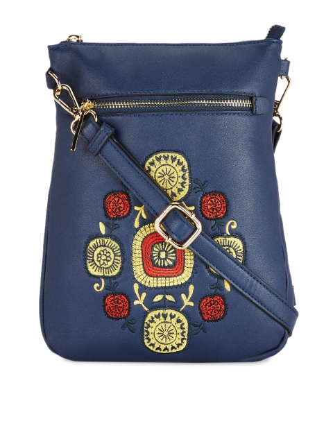 

Global Desi Navy Blue & Red Embroidered Sling Bag