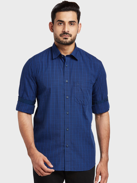 

ColorPlus Men Blue & Black Tailored Fit Checked Casual Shirt