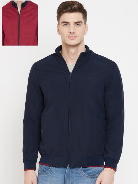 

Okane Men Navy Blue Striped Reversible Bomber
