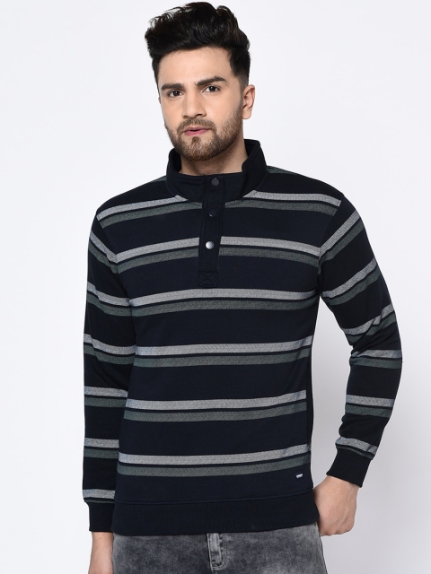 

Octave Men Navy Blue & Grey Striped Sweatshirt