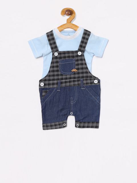 

BABY GO Boys Blue Checked Dungarees With T-Shirt