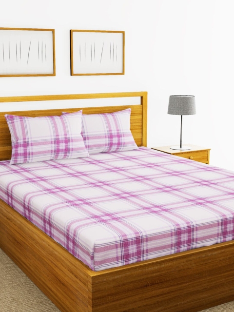 

BIANCA Purple Checked 110 TC Cotton Double Bedsheet With Two Pillow Covers