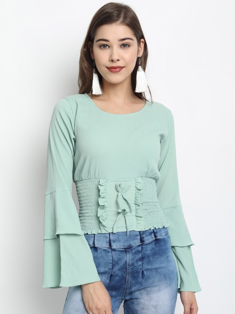 

Clothzy Women Mint Green Solid Cinched Waist Top