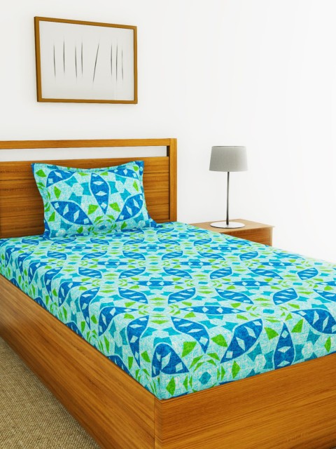 

BIANCA Sea Green & Blue Geometric 110 TC Single Bedsheet With 1 Pillow Cover