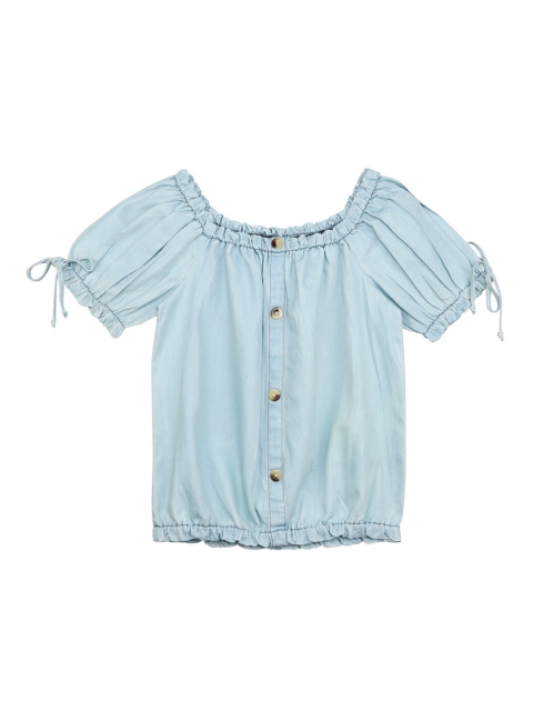 

Ishin DESIGNER STUDIO Girls Blue Solid Blouson Top