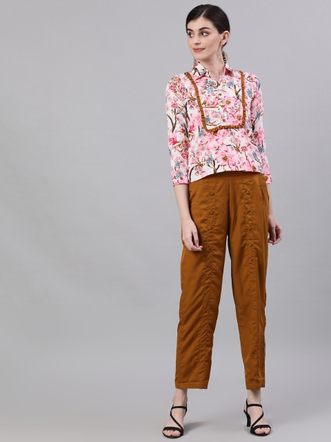 

AASI - HOUSE OF NAYO Women Pink & Brown Printed Top with Trousers