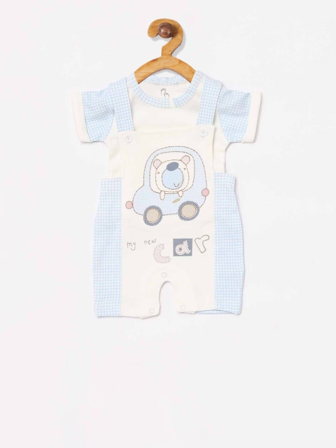 

BABY GO Boys Blue & White Printed Dungarees With T-Shirt