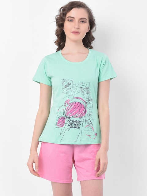 

Clovia Women Pink & Green Graphic Printed Night Suit
