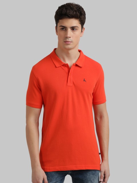 

Parx Men Orange Solid Polo Collar T-shirt