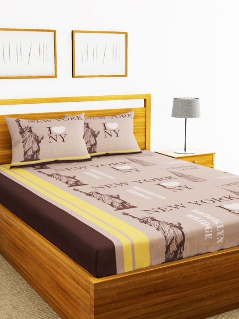 

BIANCA Brown Typography 144 TC Cotton 1 King Bedsheet with 2 Pillow Covers