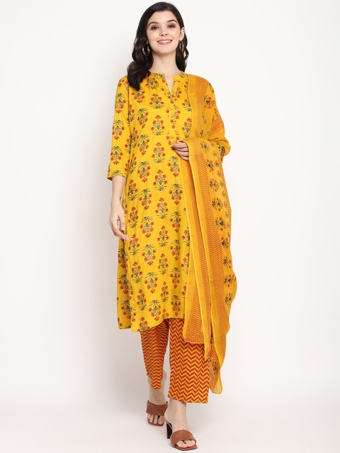 

Prakhya Women Yellow Printed Kurta with Trousers & Dupatta