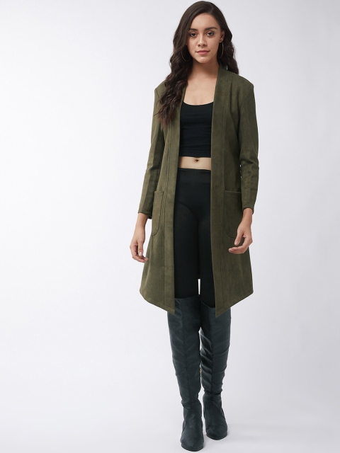 .Pannkh Women's Solid Long Pointed Open Shrug, Olive