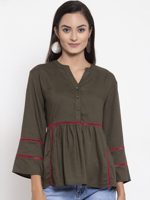 

ATRAENTA Women Olive Green Solid A-Line Top
