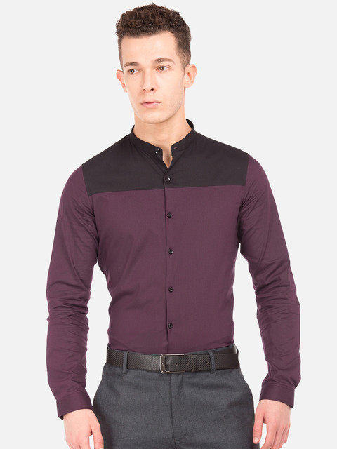 

Excalibur Men Burgundy & Black Slim Fit Colourblocked Casual Shirt