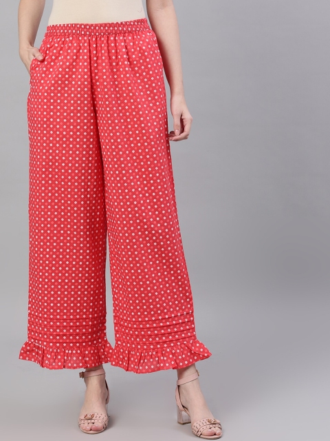 

AASI - HOUSE OF NAYO Women Pink & White Regular Fit Printed Parallel Trousers