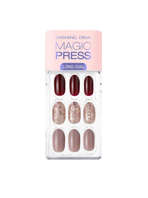 

Dashing Diva Pink & Maroon Rouge Shine Long Oval Press-On Gel Nails