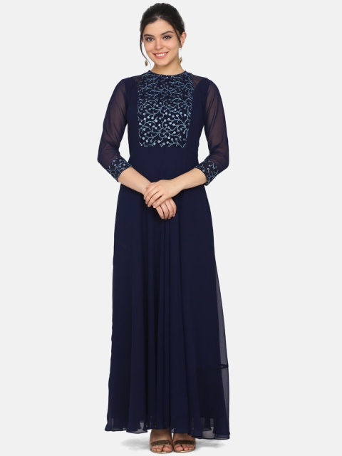 

Ojjasvi Women Navy Blue Embellished Maxi Dress