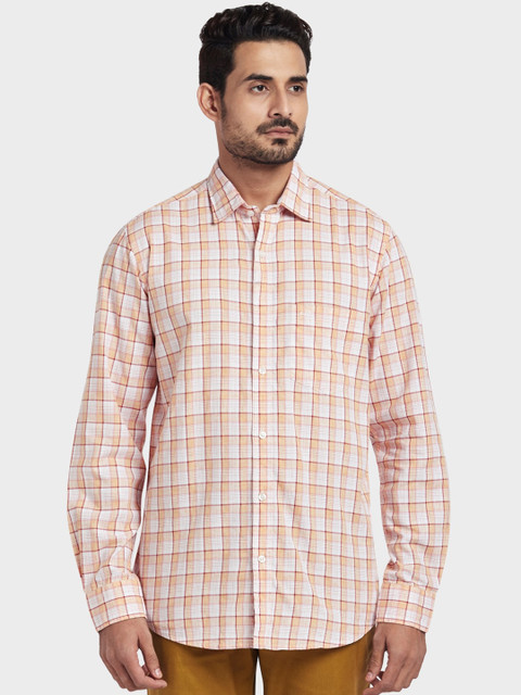 

ColorPlus Men Orange & Off-White Tailored Fit Checked Casual Shirt