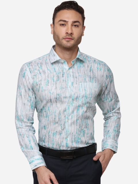 

JADE BLUE Men Blue Manhattan Slim Fit Linen Printed Formal Shirt