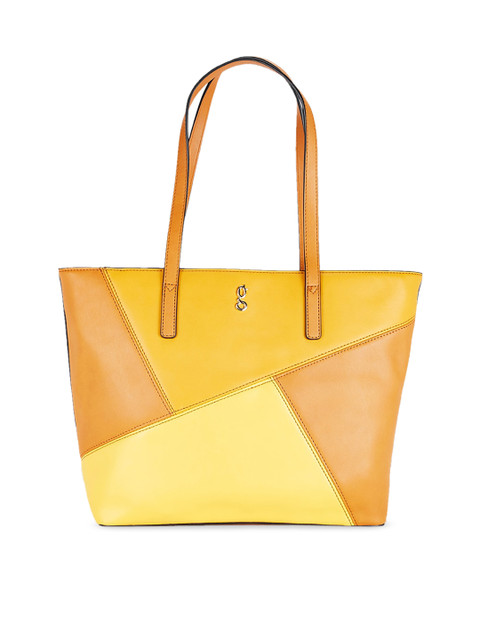 

Global Desi Yellow & Brown Colourblocked Tote Bag