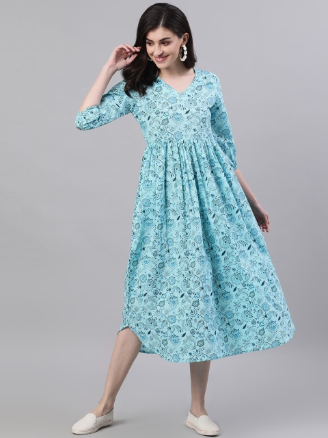 

AASI - HOUSE OF NAYO Women Blue Printed Fit and Flare Dress