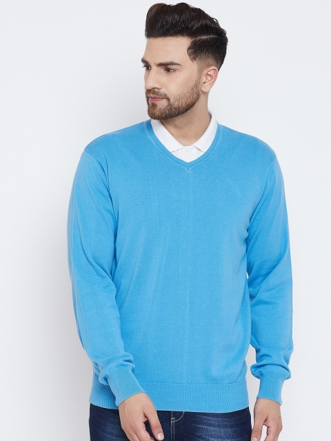 

98 Degree North Men Blue Solid Pullover Sweater