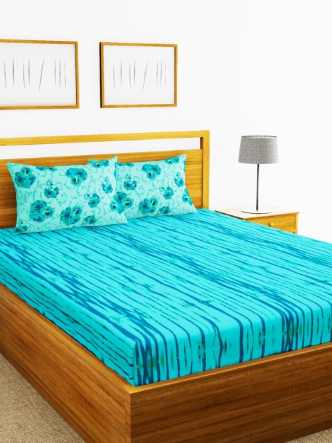 

BIANCA Blue Abstract 144 TC Double Bedsheet With 2 Pillow Covers