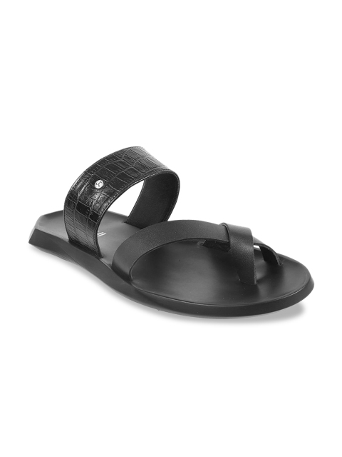 

Mochi Men Black Solid Leather Comfort Sandals