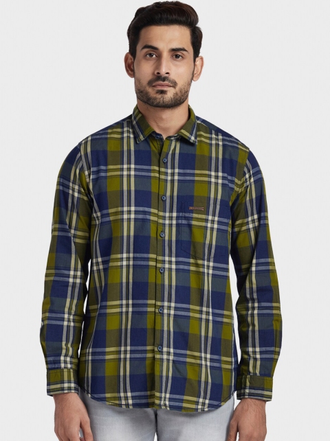 

ColorPlus Men Green & Blue Tailored Fit Checked Casual Shirt