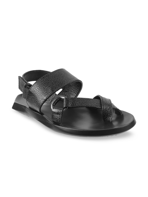 

Mochi Men Black Textured Leather Comfort Sandals
