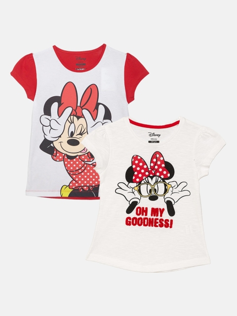 

Kids Ville Girls Pack Of 2 Printed Round Neck T-shirts, Cream