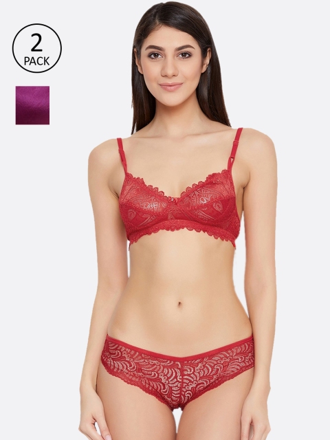 

ALIZA Women Pack of 2 Lace Bridal Bikini Lingerie Set 30.RED.PUR_331482