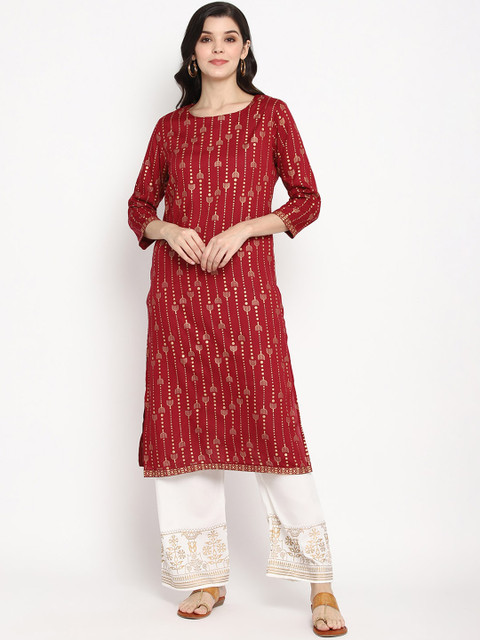 

Prakhya Women Red & White Printed Kurta with Trousers