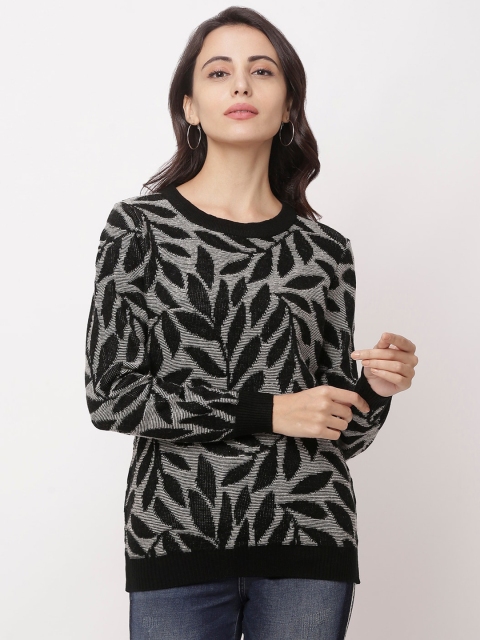 

Globus Women Black & Grey Self Design Sweatshirt