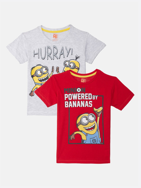 

Kids Ville Boys Pack Of 2 Minions Printed Round Neck T-shirt, Grey