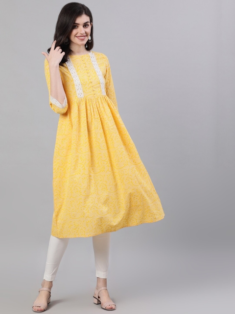 

AASI - HOUSE OF NAYO Women Yellow Printed A-Line Dress